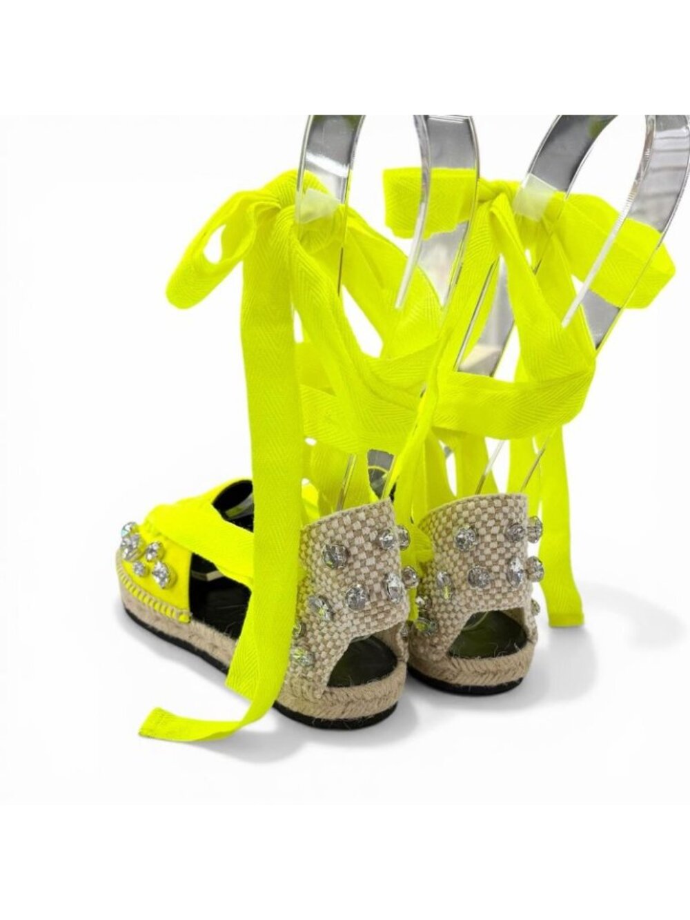 Loewe Paula S Ibiza Canvas Crystal Ribbon Espadrilles Sandals Yellow 37 Handbag View 6